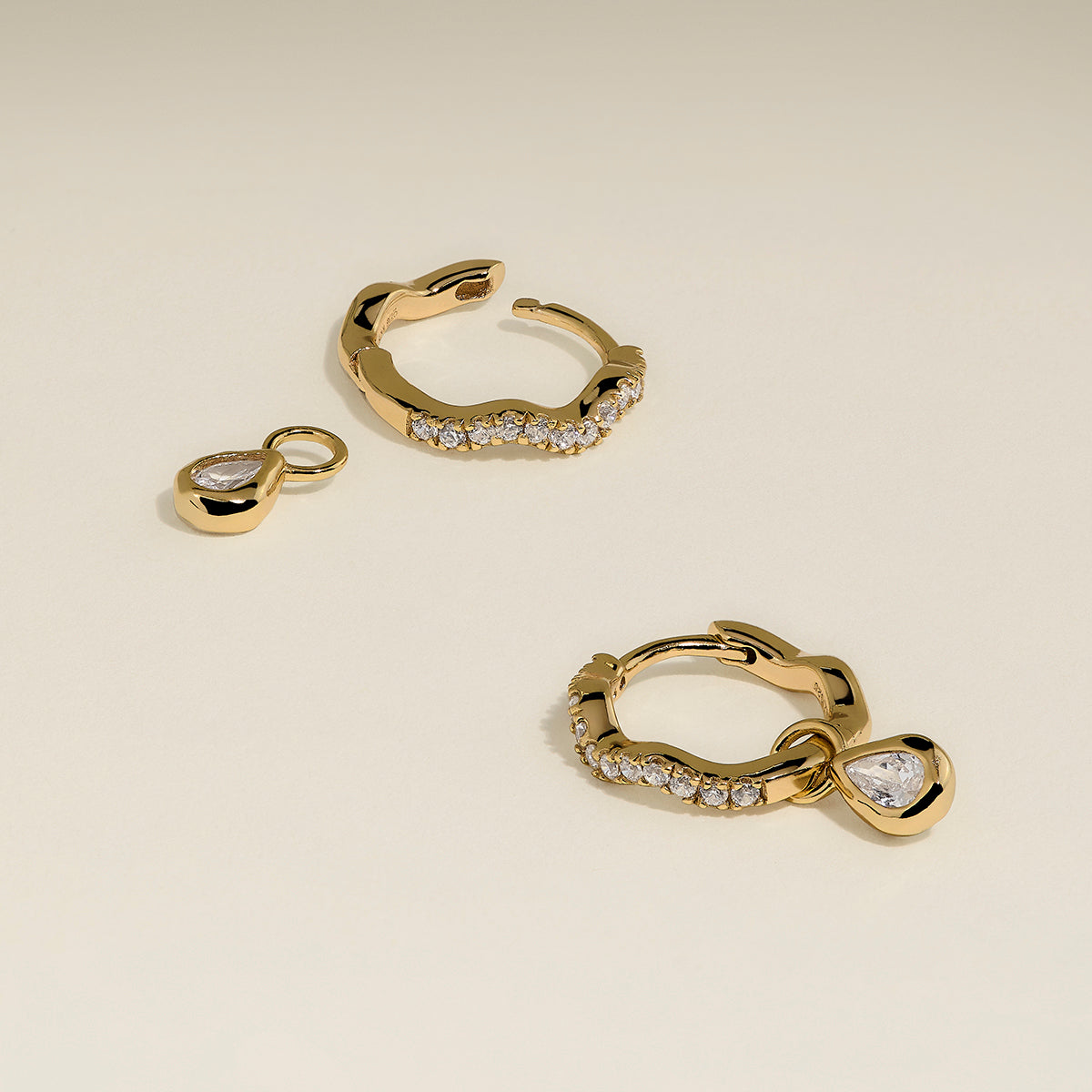 Scalloped Crystal Charm Huggies in Gold-Astrid & Miyu