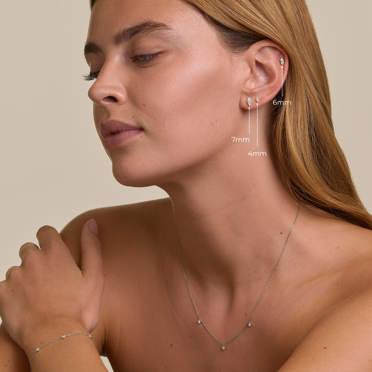 Floating Marquise Diamond Piercing Stud in Solid White Gold