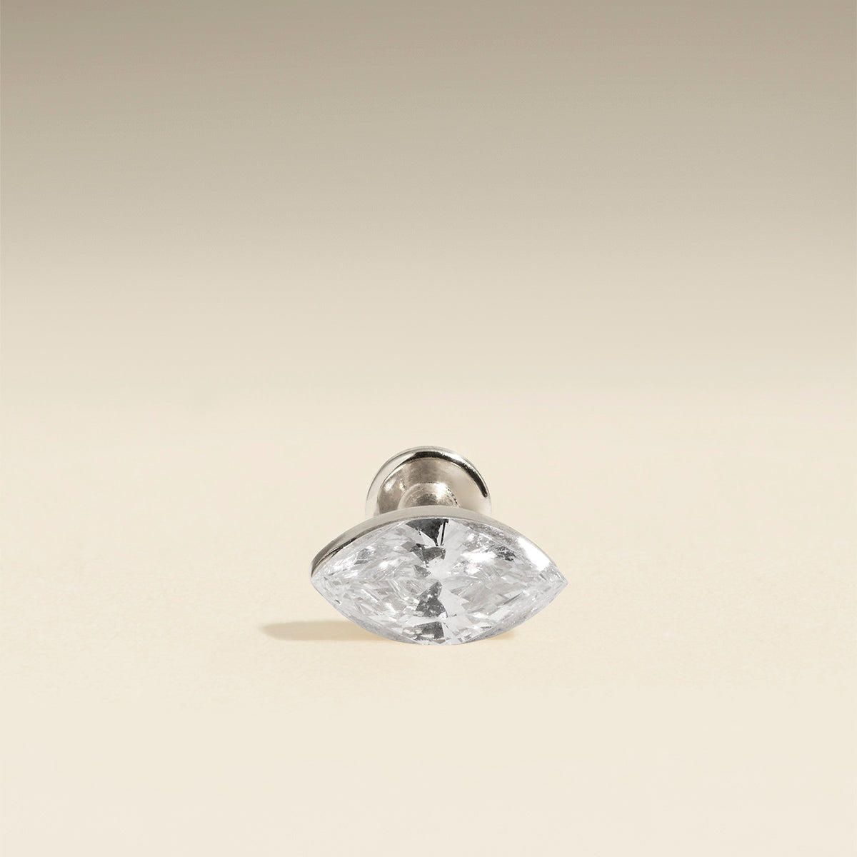Floating Marquise Diamond Piercing Stud in Solid White Gold