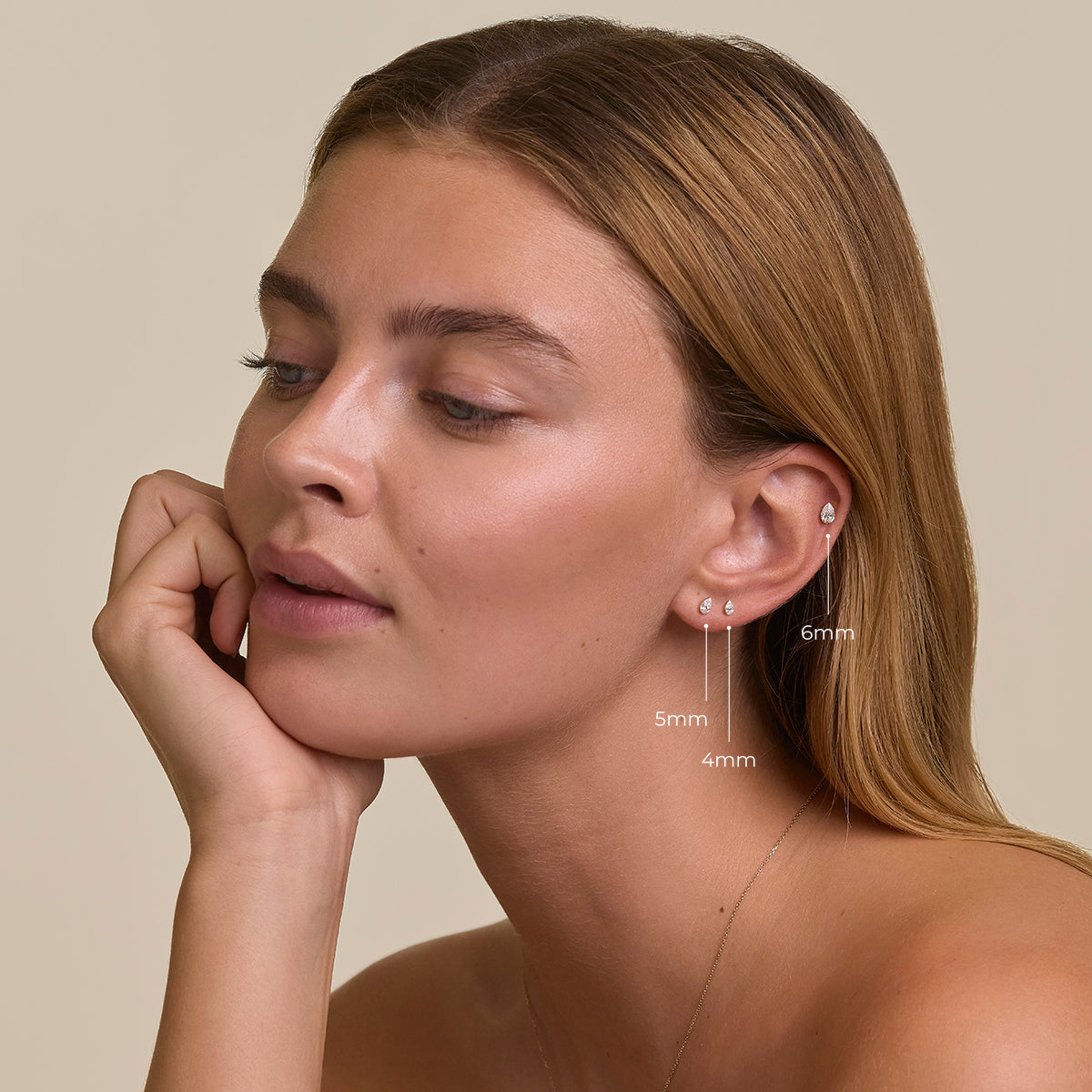 Floating Pear Diamond Piercing Stud in Solid Gold