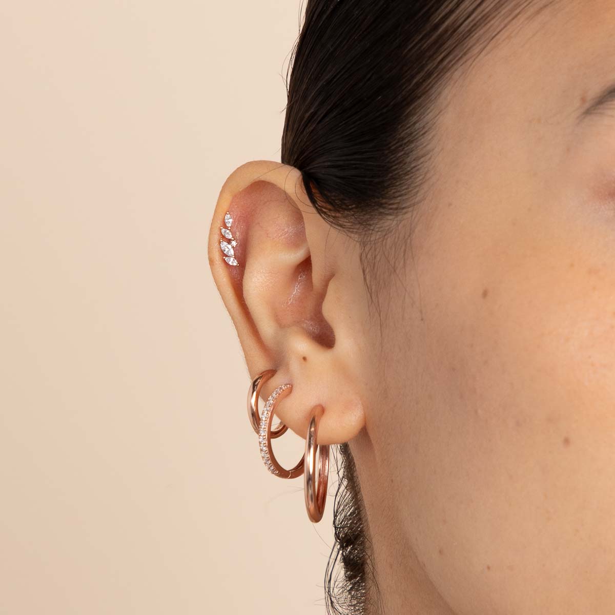 18k Rose Gold Plated Jewellery - Crystal Barbell in Rose Gold - Barbell Earring - Astrid & Miyu