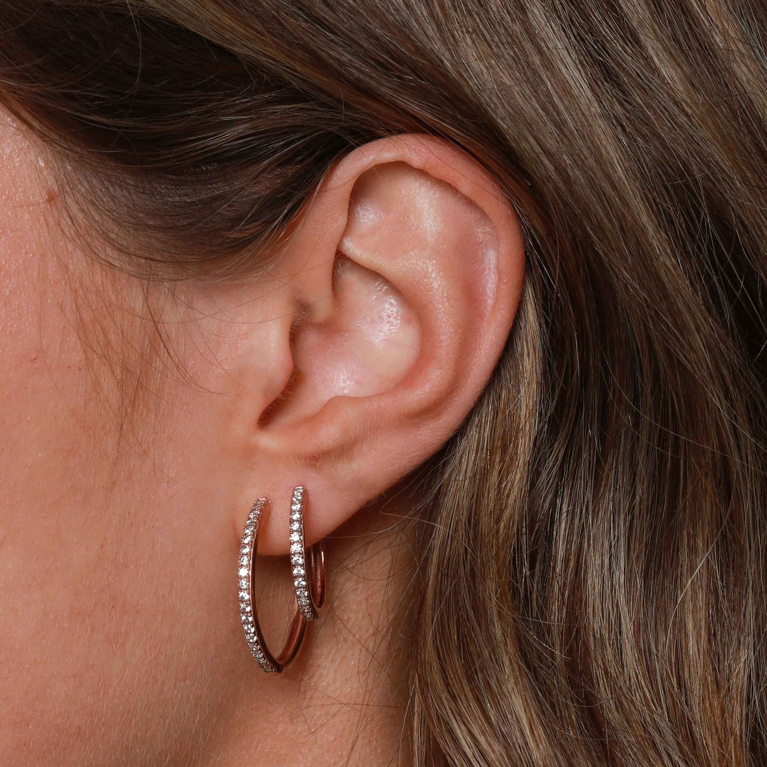 18k Rose Gold Plated Jewellery - Essential Crystal Medium Hoops in Rose Gold - Hoop Earrings - Astrid & Miyu