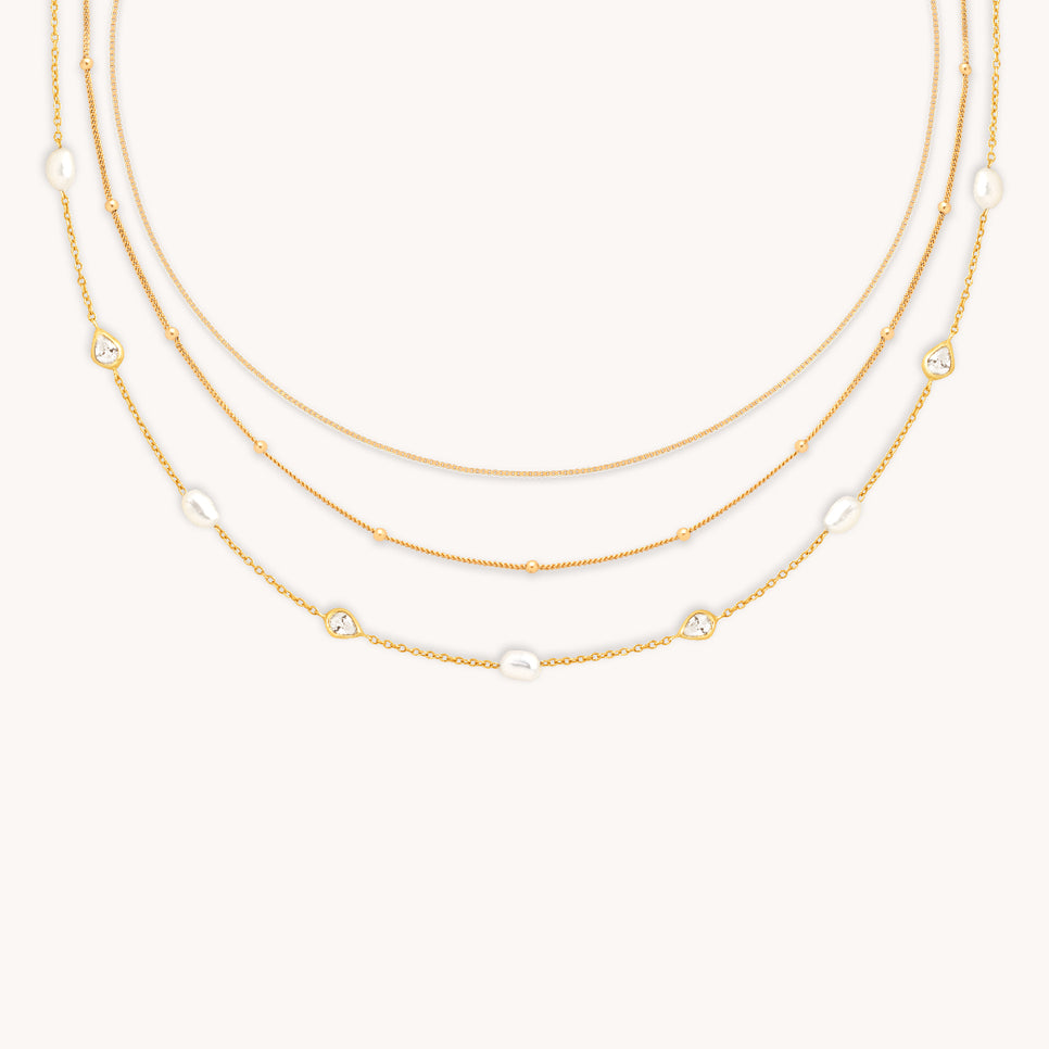 Essential Pearl Necklace Stacking Set in Gold-Astrid & Miyu