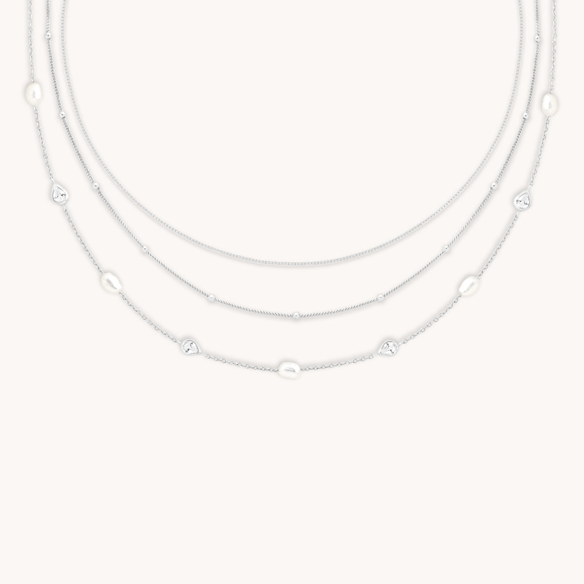 Essential Pearl Necklace Stacking Set in Silver-Astrid & Miyu