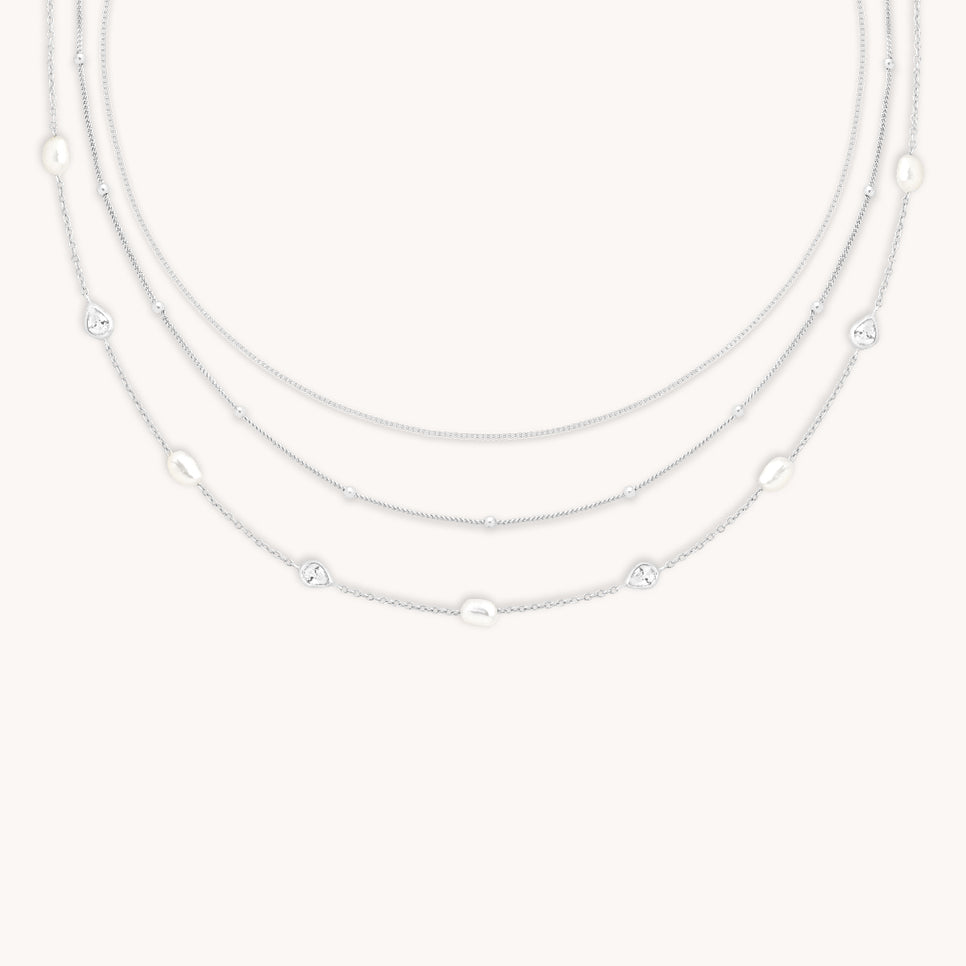 Essential Pearl Necklace Stacking Set in Silver-Astrid & Miyu