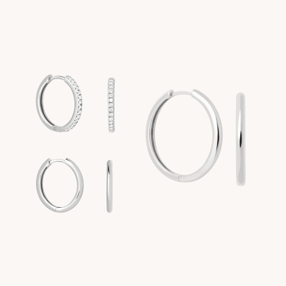 Bold Zodiacs & Zodiac Gift Sets - Essential Shimmer Hoop Gift Set in Silver - Stacking Sets - Astrid & Miyu