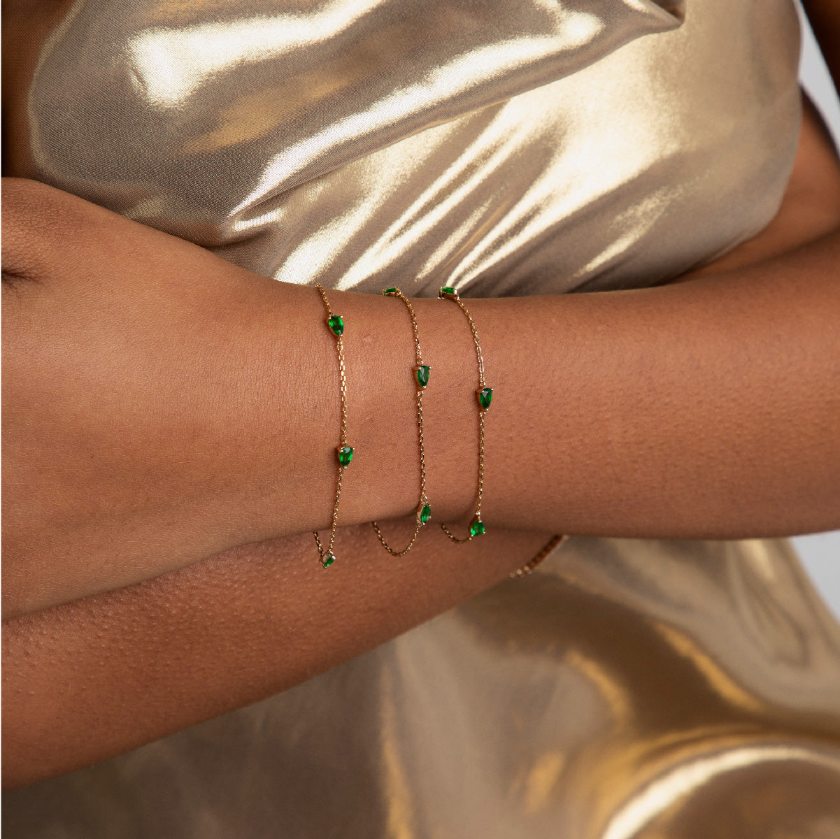 18k Gold Plated Jewellery - Green Topaz Charm Bracelet in Gold - Bracelets - Astrid & Miyu
