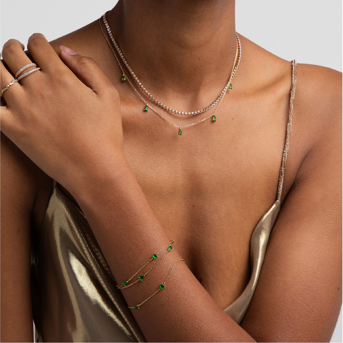 18k Gold Plated Jewellery - Green Topaz Charm Bracelet in Gold - Bracelets - Astrid & Miyu