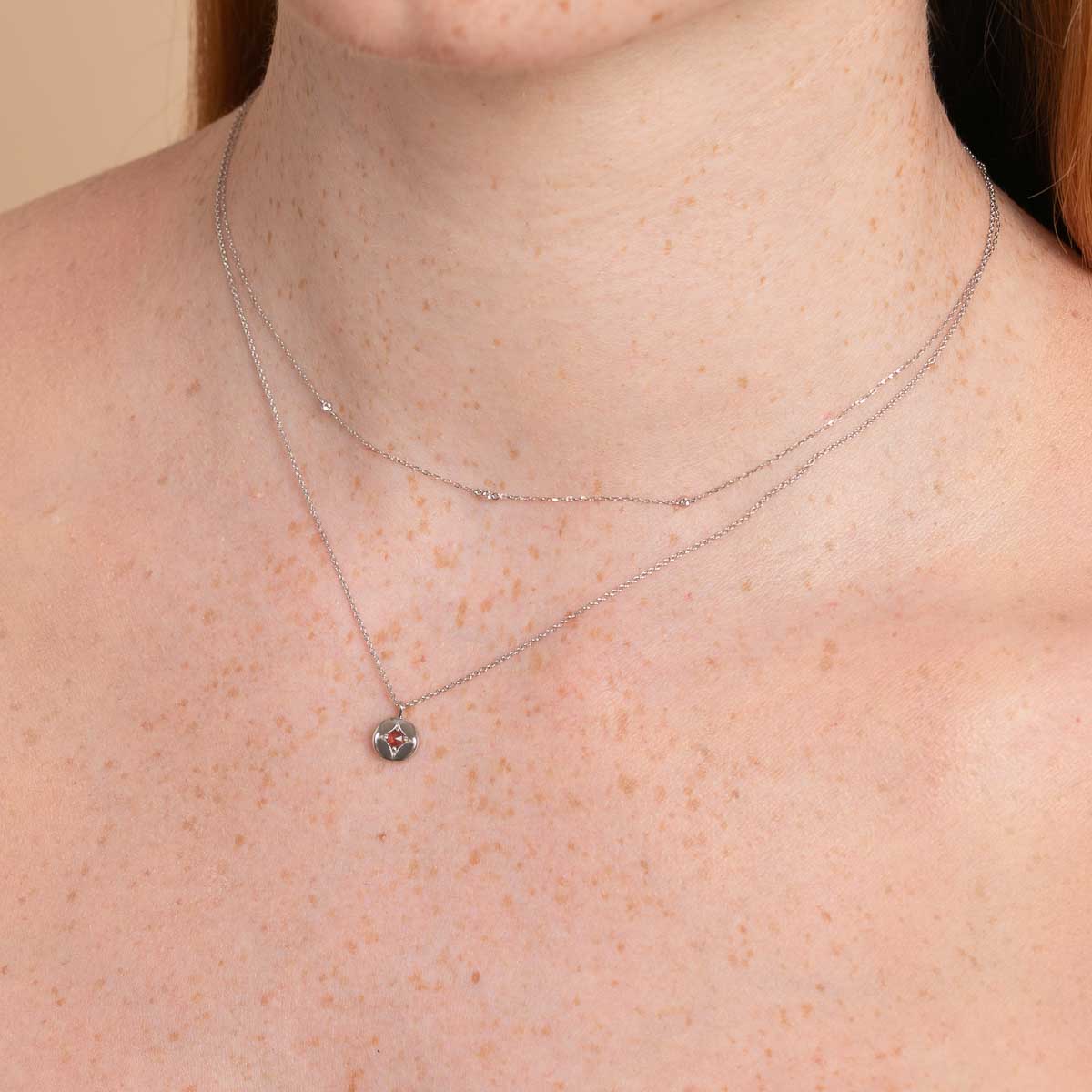 Eternity Collection - January Garnet Birthstone Necklace in Solid White Gold - Pendant Necklace - Astrid & Miyu