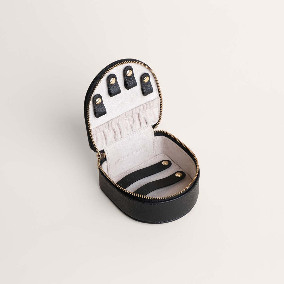 Jewellery Boxes - Leather Travel Jewellery Box in Black - Jewellery Box - Astrid & Miyu