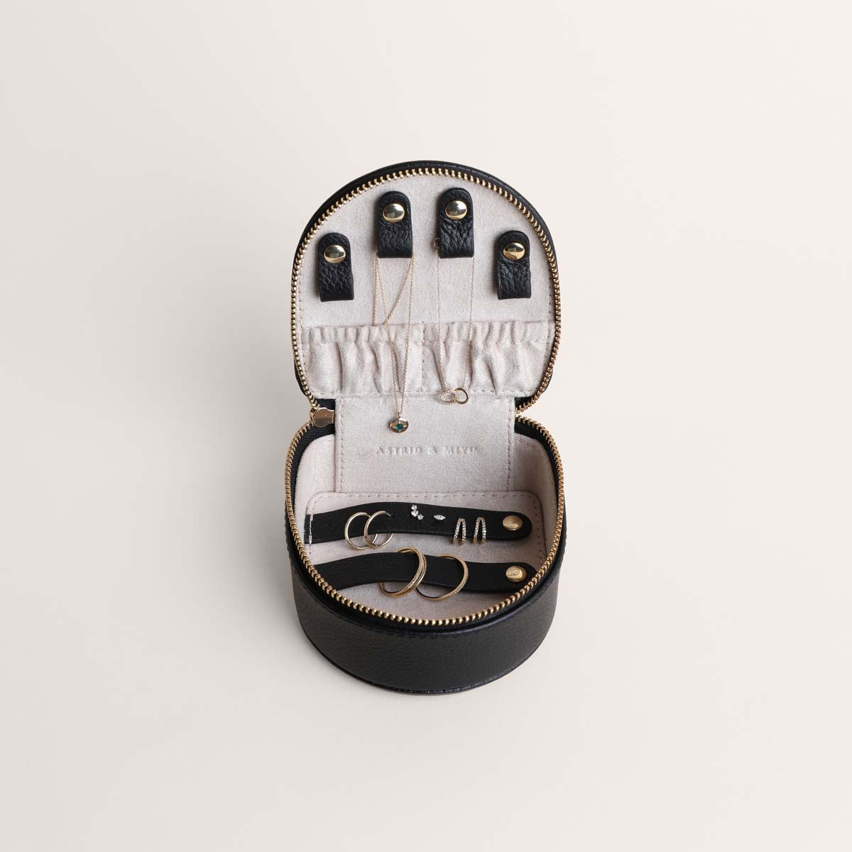 Jewellery Boxes - Leather Travel Jewellery Box in Black - Jewellery Box - Astrid & Miyu