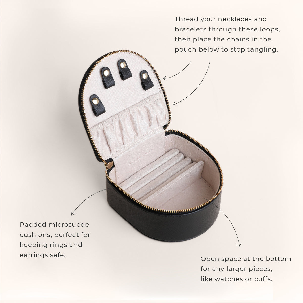 Jewellery Boxes - Leather Jewellery Box in Black - Jewellery Box - Astrid & Miyu