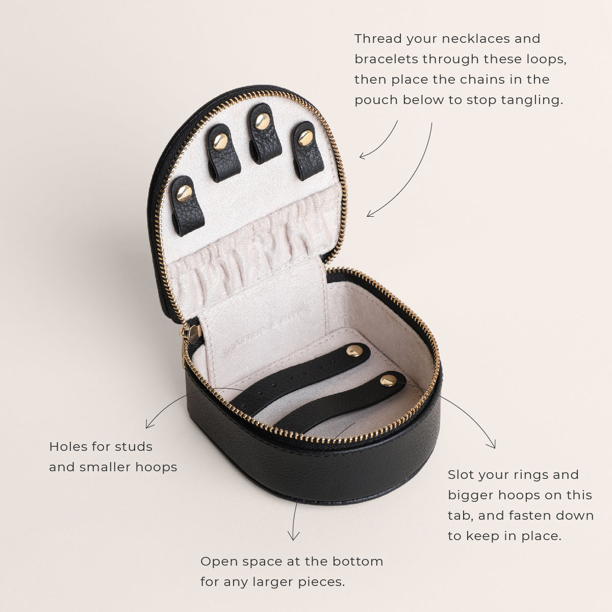 Jewellery Boxes - Leather Travel Jewellery Box in Black - Jewellery Box - Astrid & Miyu