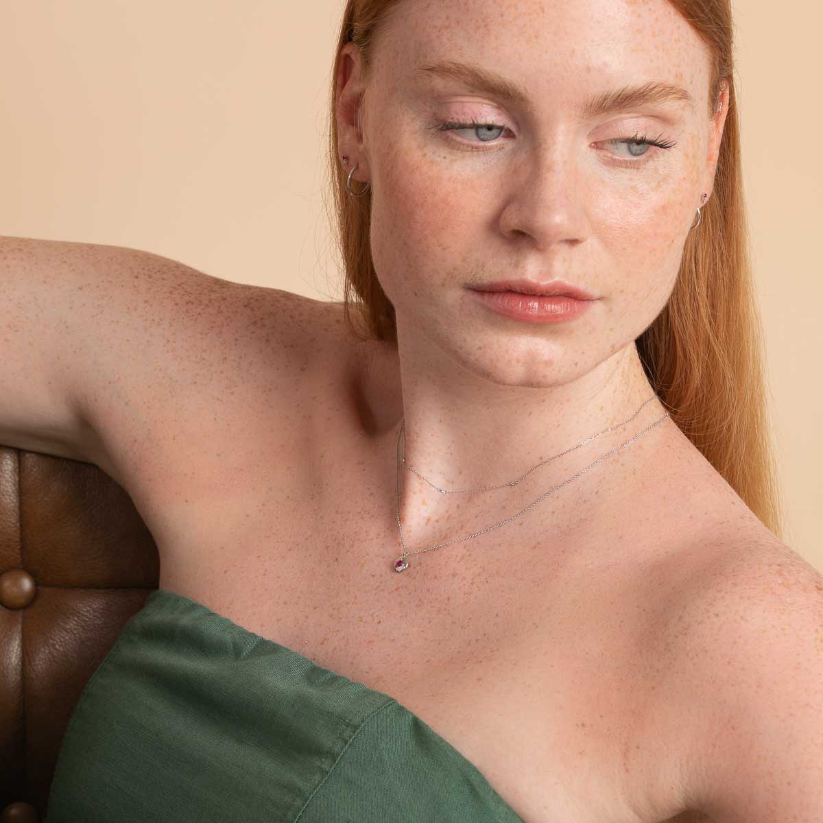 Gemstone Jewellery - July Ruby Birthstone Necklace in Solid White Gold - Pendant Necklace - Astrid & Miyu