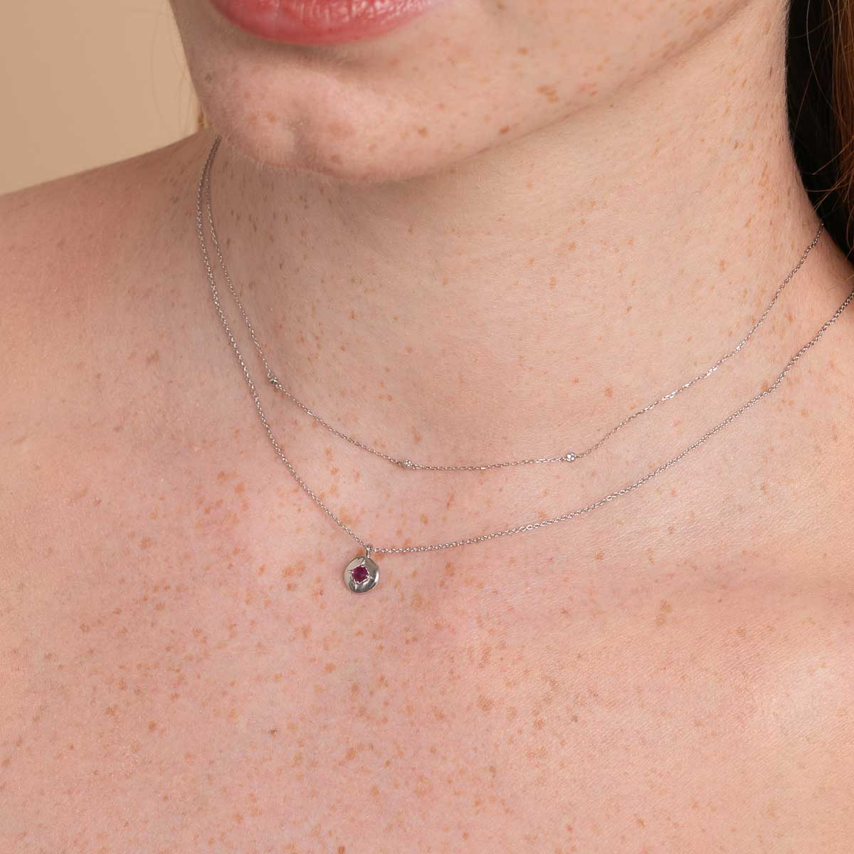 Gemstone Jewellery - July Ruby Birthstone Necklace in Solid White Gold - Pendant Necklace - Astrid & Miyu