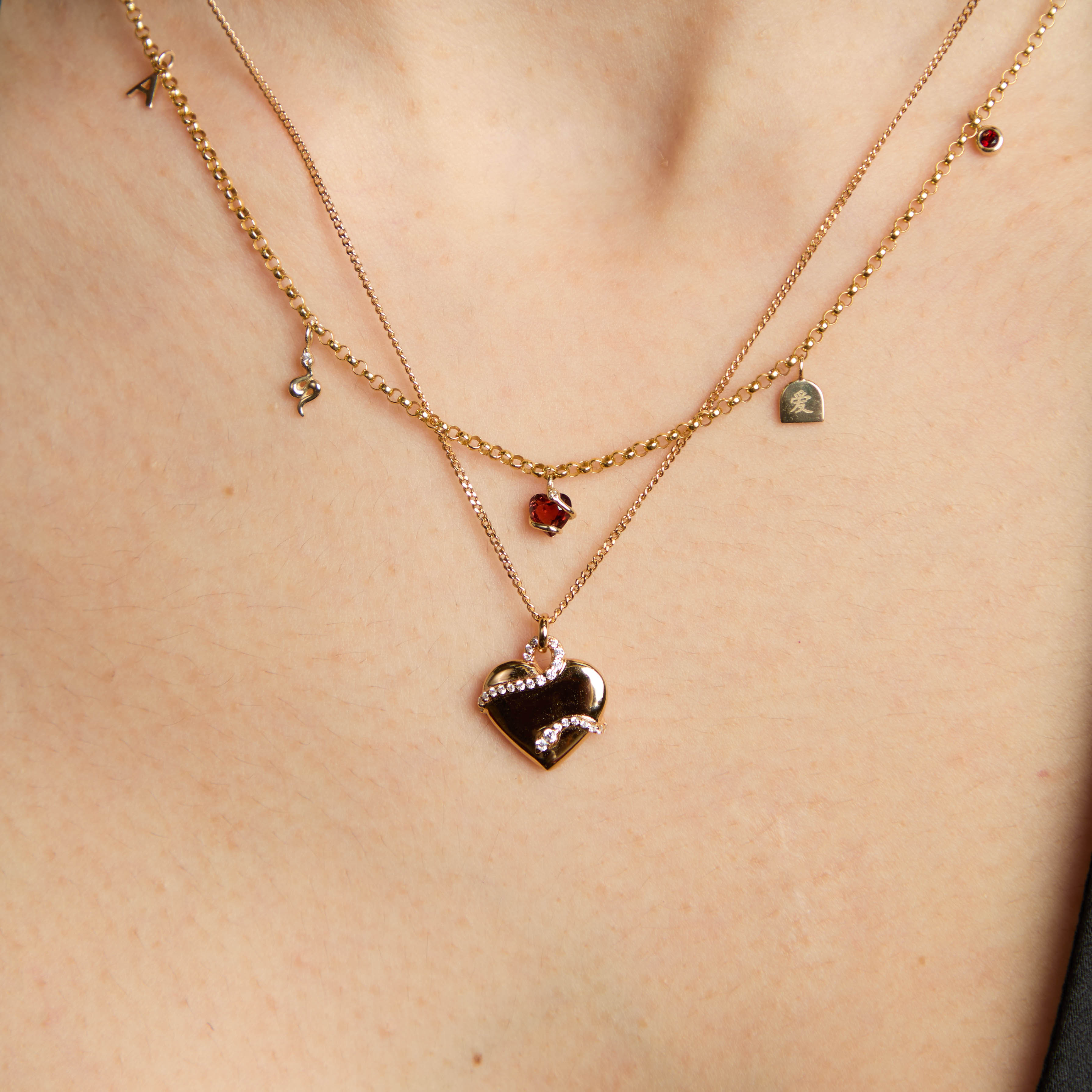 18k Gold Plated Jewellery - Heart & Snake Pendant Necklace in Gold - Pendant Necklace - Astrid & Miyu