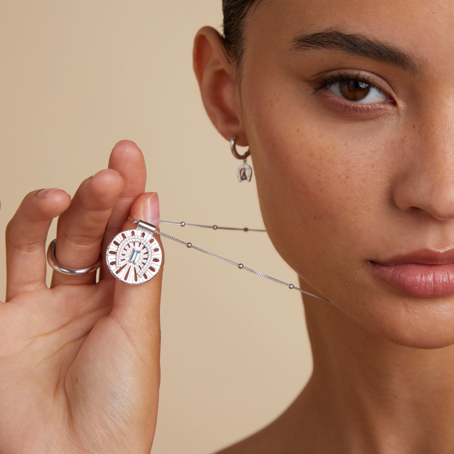 Gemstone Necklaces - Horseshoe Pendant Necklace in Silver - Pendant Necklace - Astrid & Miyu