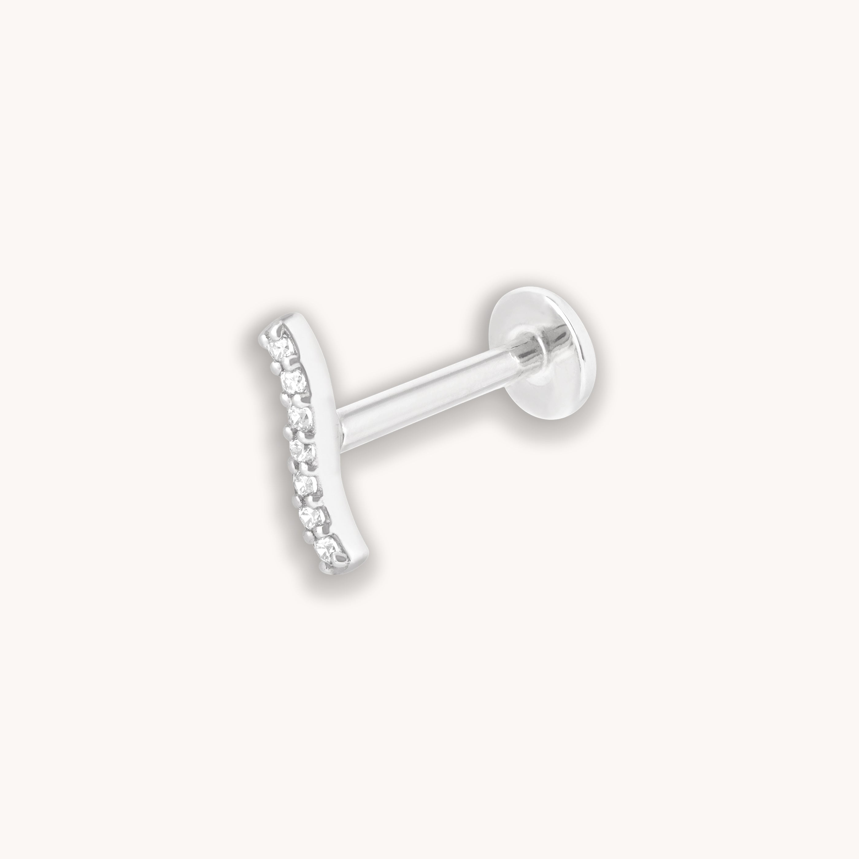 April White Topaz - Topaz Wave Piercing Stud 6mm in Solid White Gold - Piercing Stud - Astrid & Miyu