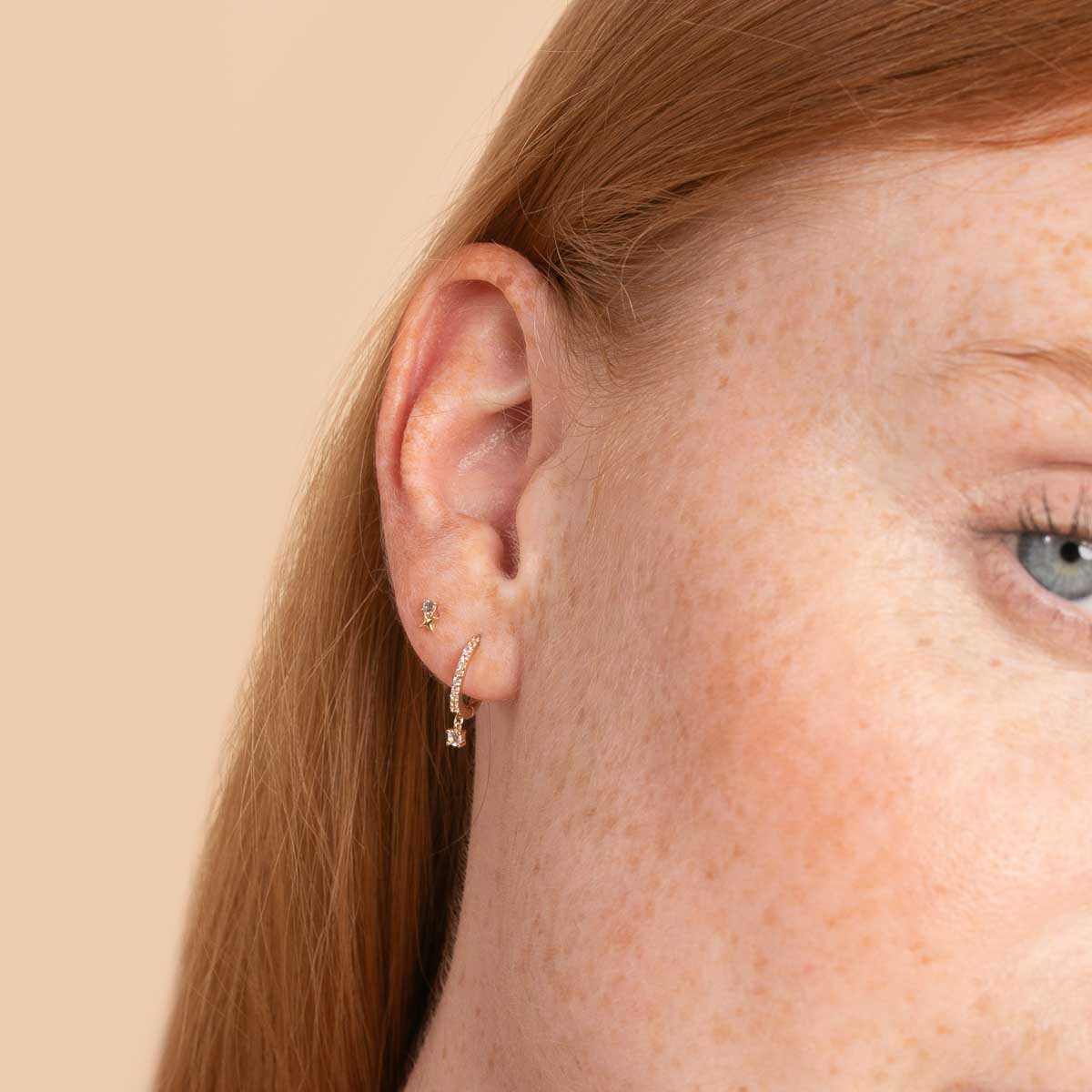 Birthstone Earrings - March Aquamarine Birthstone Earrings in Solid Gold - Stud Earrings - Astrid & Miyu