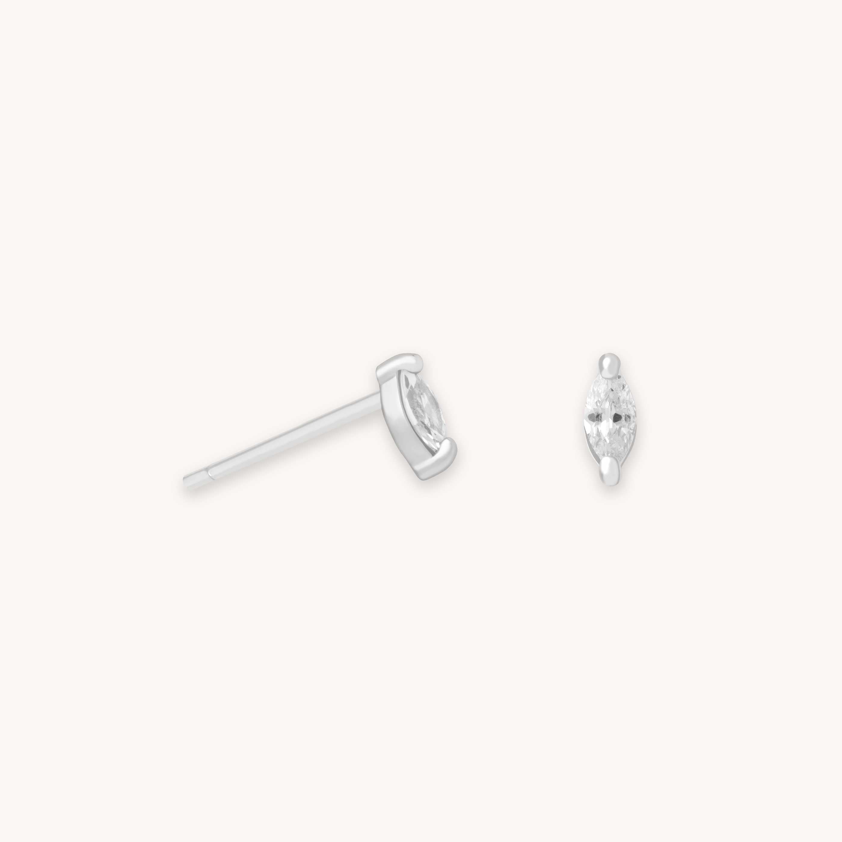 Navette Gem Stud Earrings in Silver
