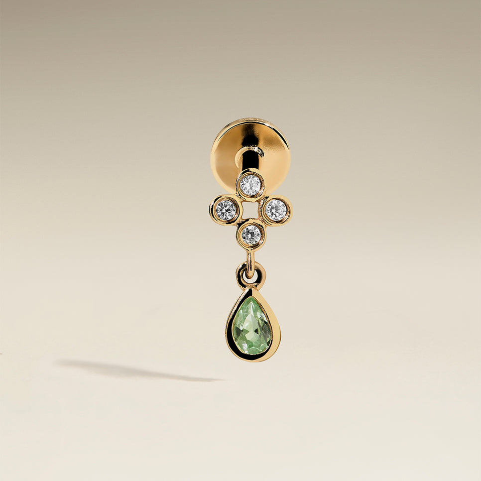 Diamond & Green Sapphire Charm Piercing Stud in Solid Gold-Astrid & Miyu