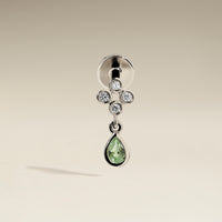 Diamond & Green Sapphire Charm Piercing Stud in Solid White Gold-Astrid & Miyu