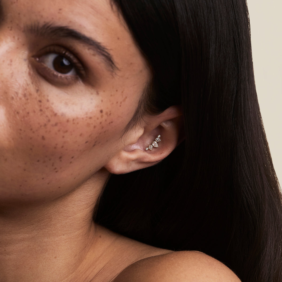Diamond Pear Curved Piercing Stud in Solid Gold-Astrid & Miyu