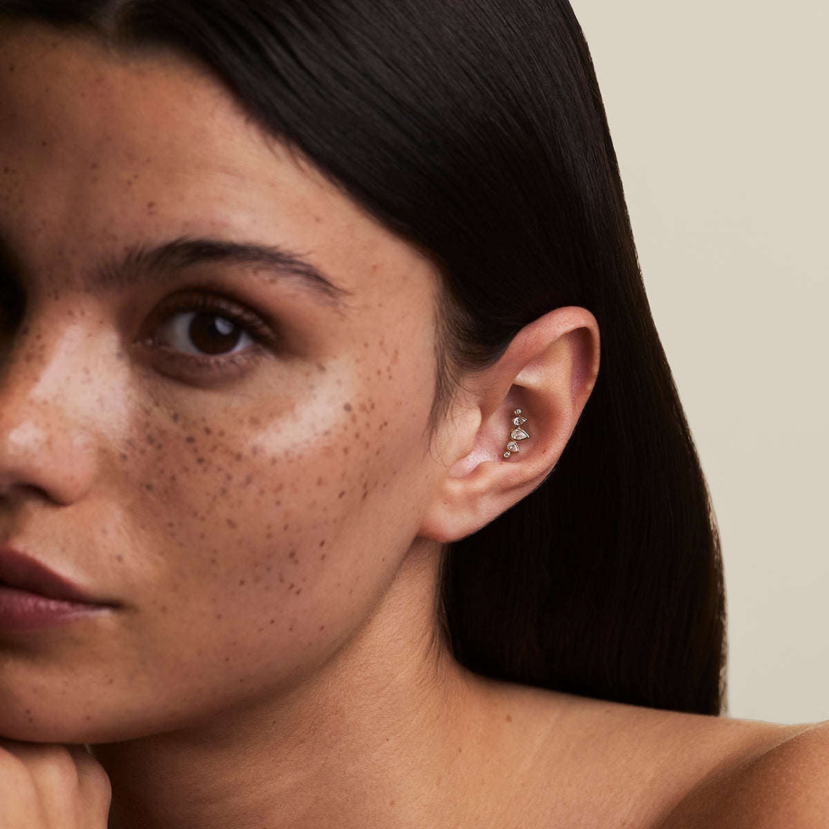 Diamond Pear Curved Piercing Stud in Solid Gold-Astrid & Miyu