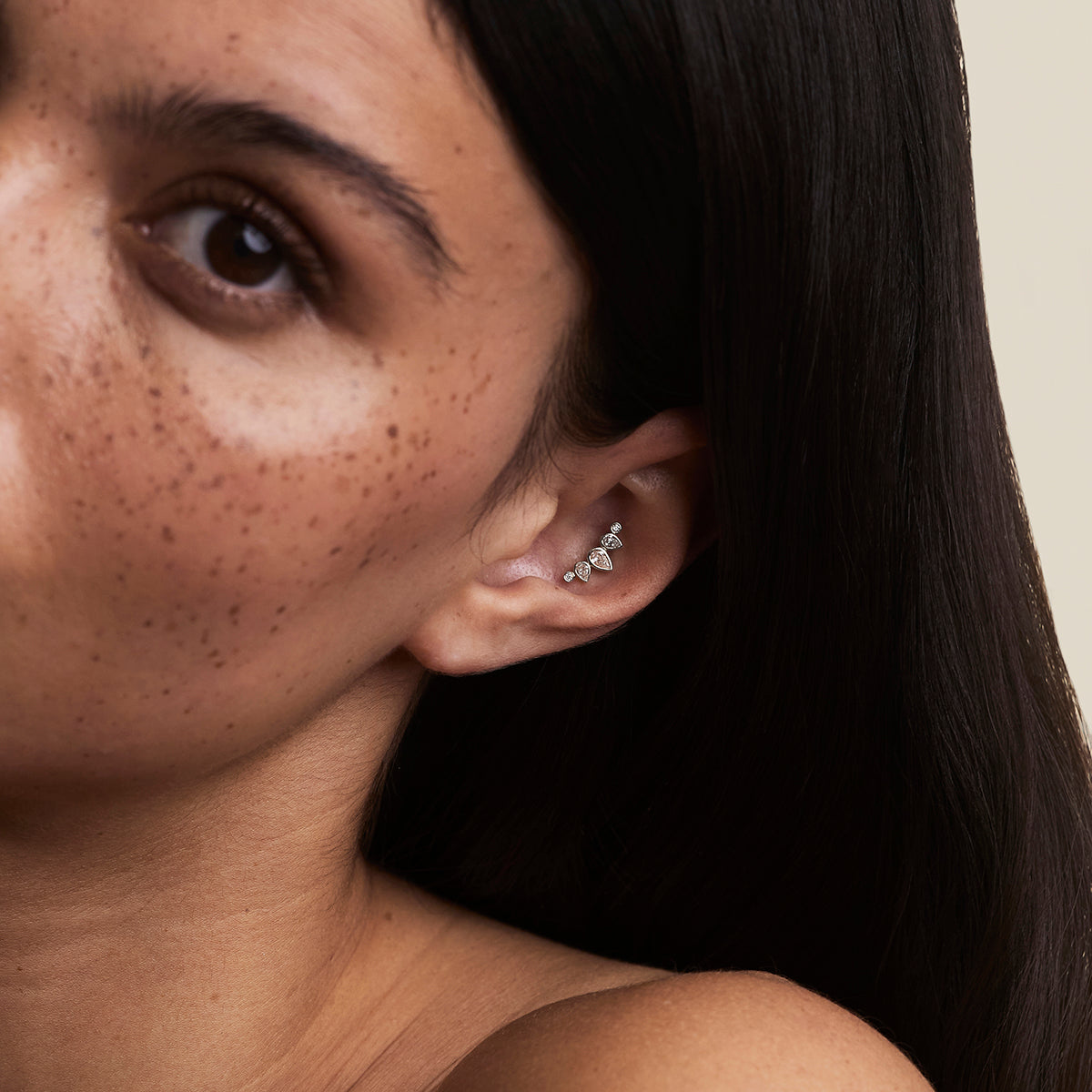 Diamond Pear Curved Piercing Stud in Solid White Gold-Astrid & Miyu
