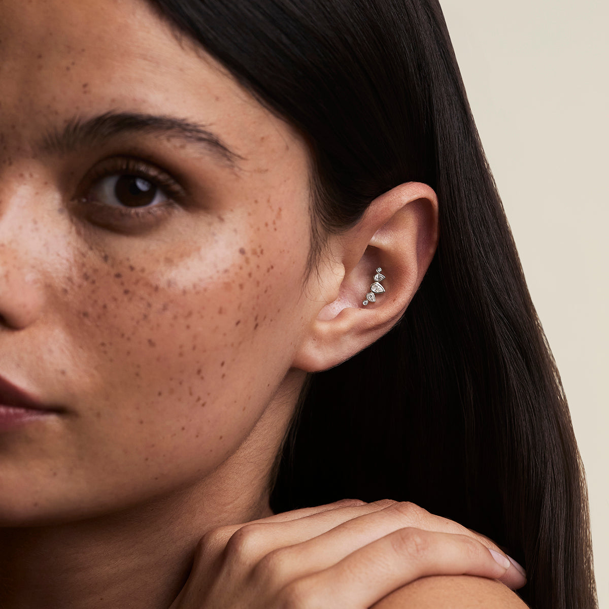 Diamond Pear Curved Piercing Stud in Solid White Gold-Astrid & Miyu