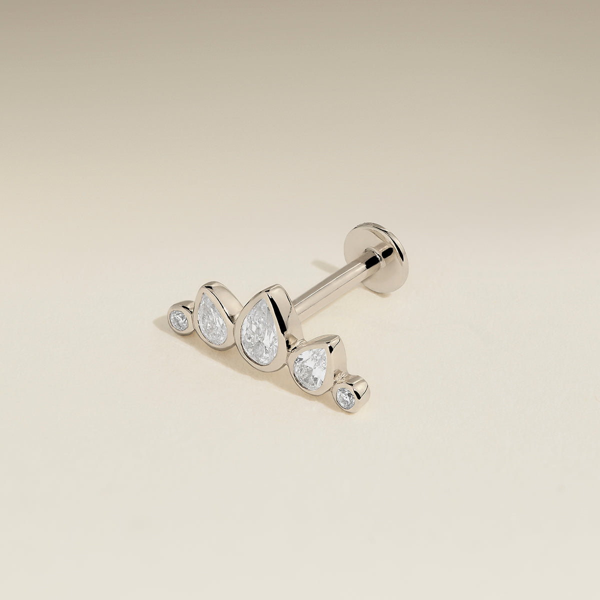 Diamond Pear Curved Piercing Stud in Solid White Gold-Astrid & Miyu