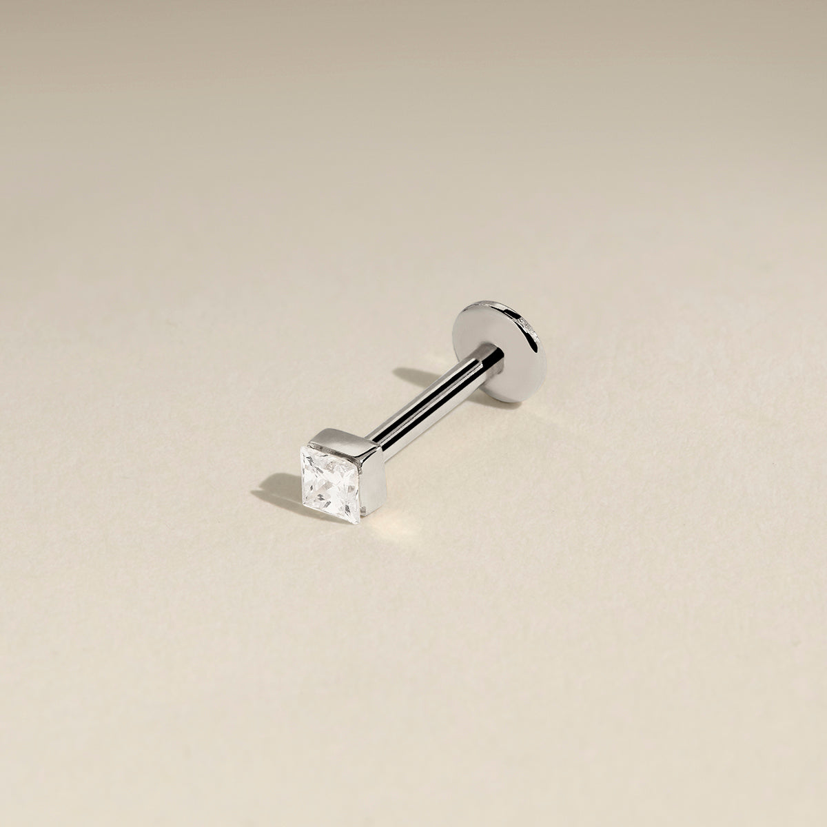 Floating Square Diamond Piercing Stud in Solid White Gold-Astrid & Miyu