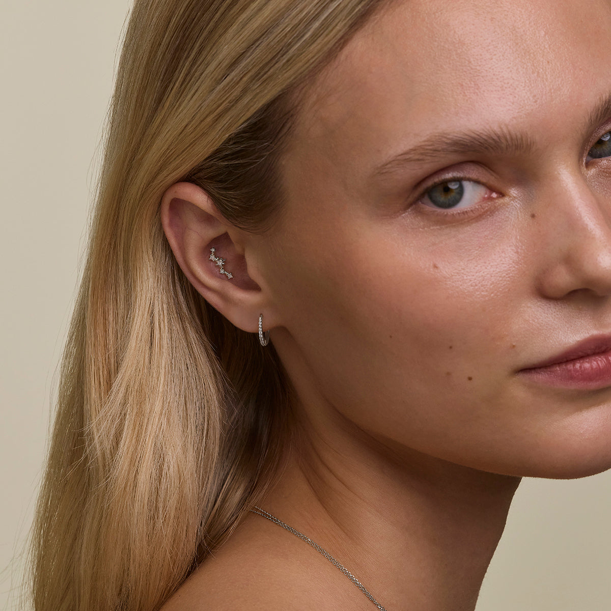Diamond Constellation Piercing Stud in Solid White Gold-Astrid & Miyu