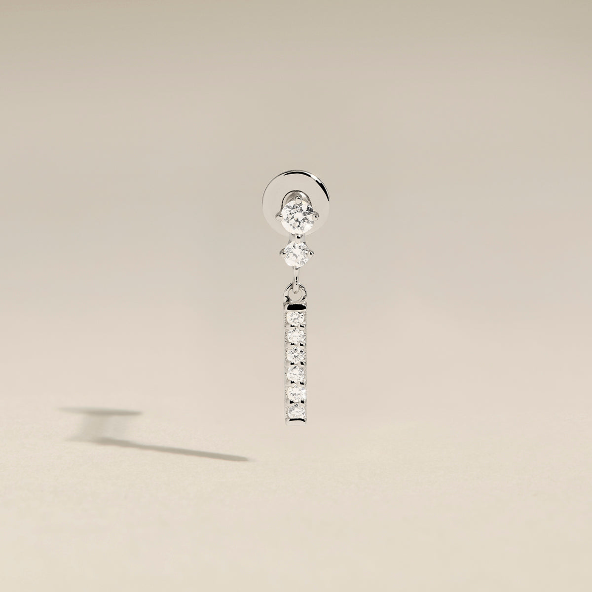Diamond Pavé Bar Charm Piercing Stud in Solid White Gold-Astrid & Miyu