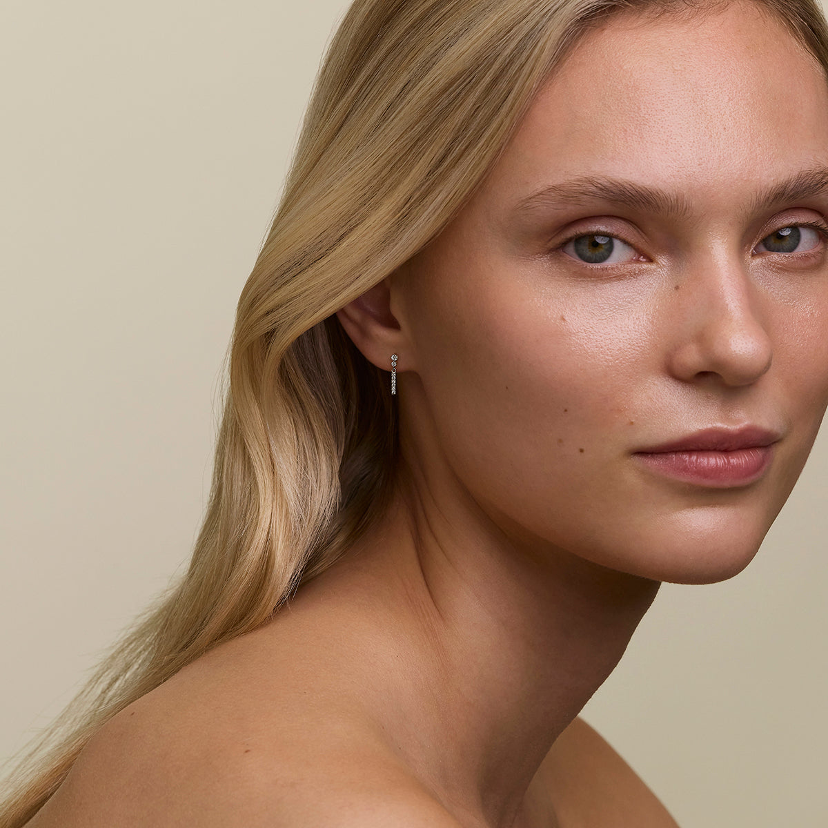 Diamond Pavé Bar Charm Piercing Stud in Solid White Gold-Astrid & Miyu