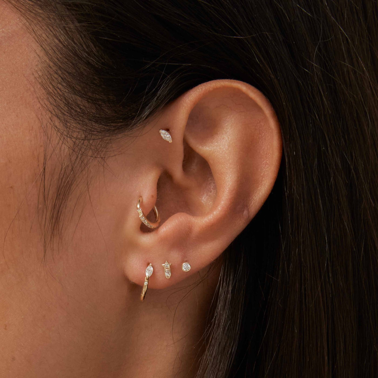 April White Topaz - Topaz Gem Piercing Stud in Solid Gold - - Astrid & Miyu