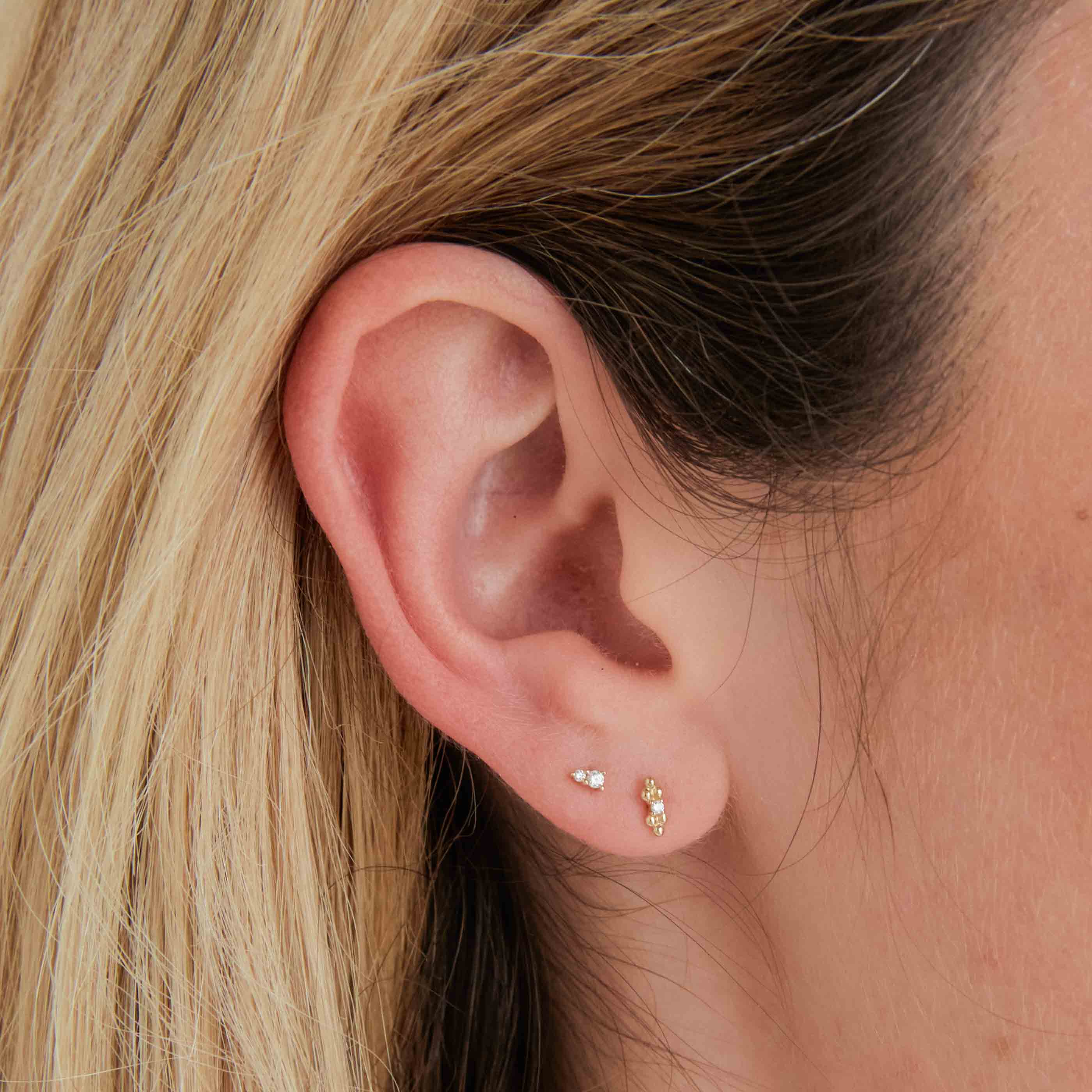 April White Topaz - Stacked Topaz Piercing Stud in Solid Gold - - Astrid & Miyu