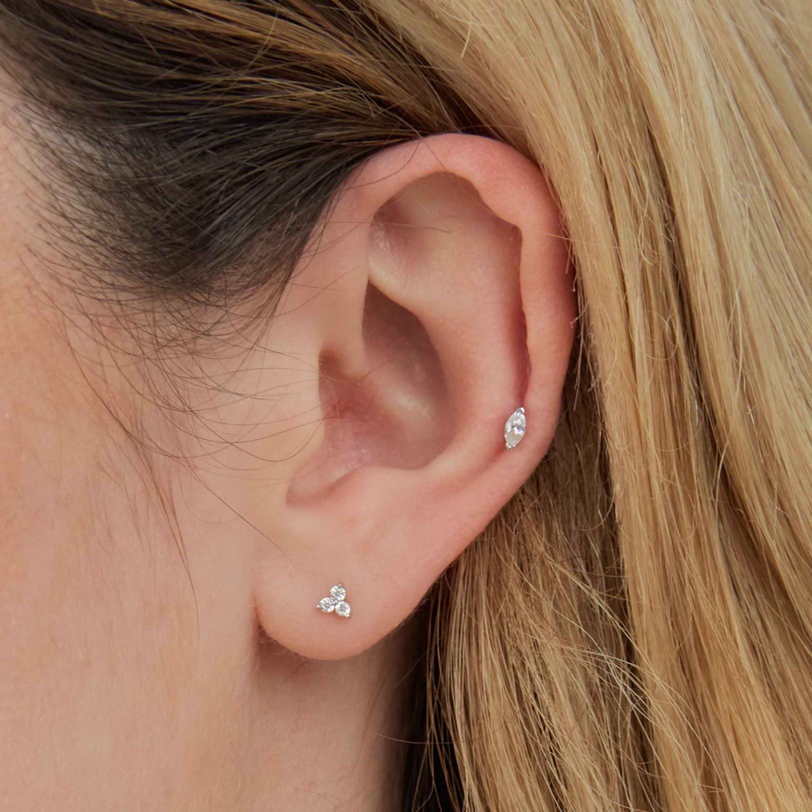 Triple Topaz Piercing Stud in Solid White Gold-Astrid & Miyu