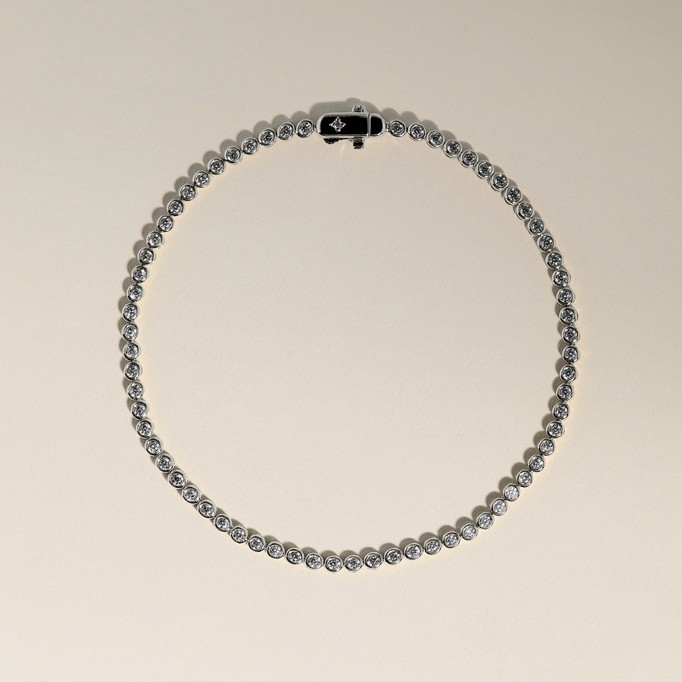 Lab Diamond Tennis Chain Bracelet in Solid White Gold