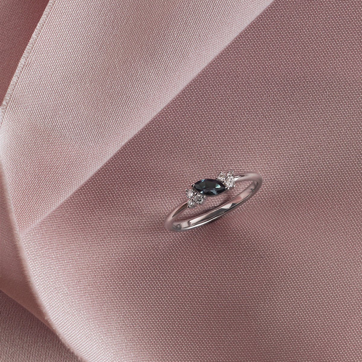 Alexandrite Cluster Milestone Ring in Solid White Gold-Astrid & Miyu