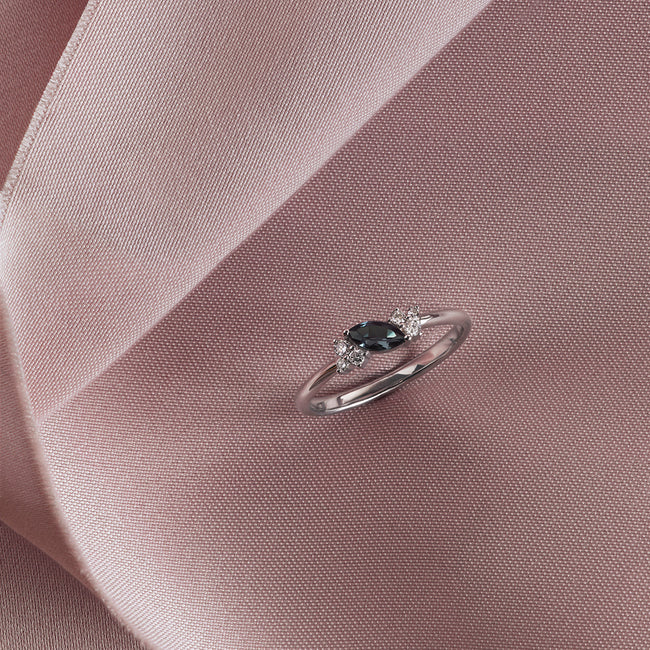 Alexandrite Cluster Milestone Ring in Solid White Gold-Astrid & Miyu