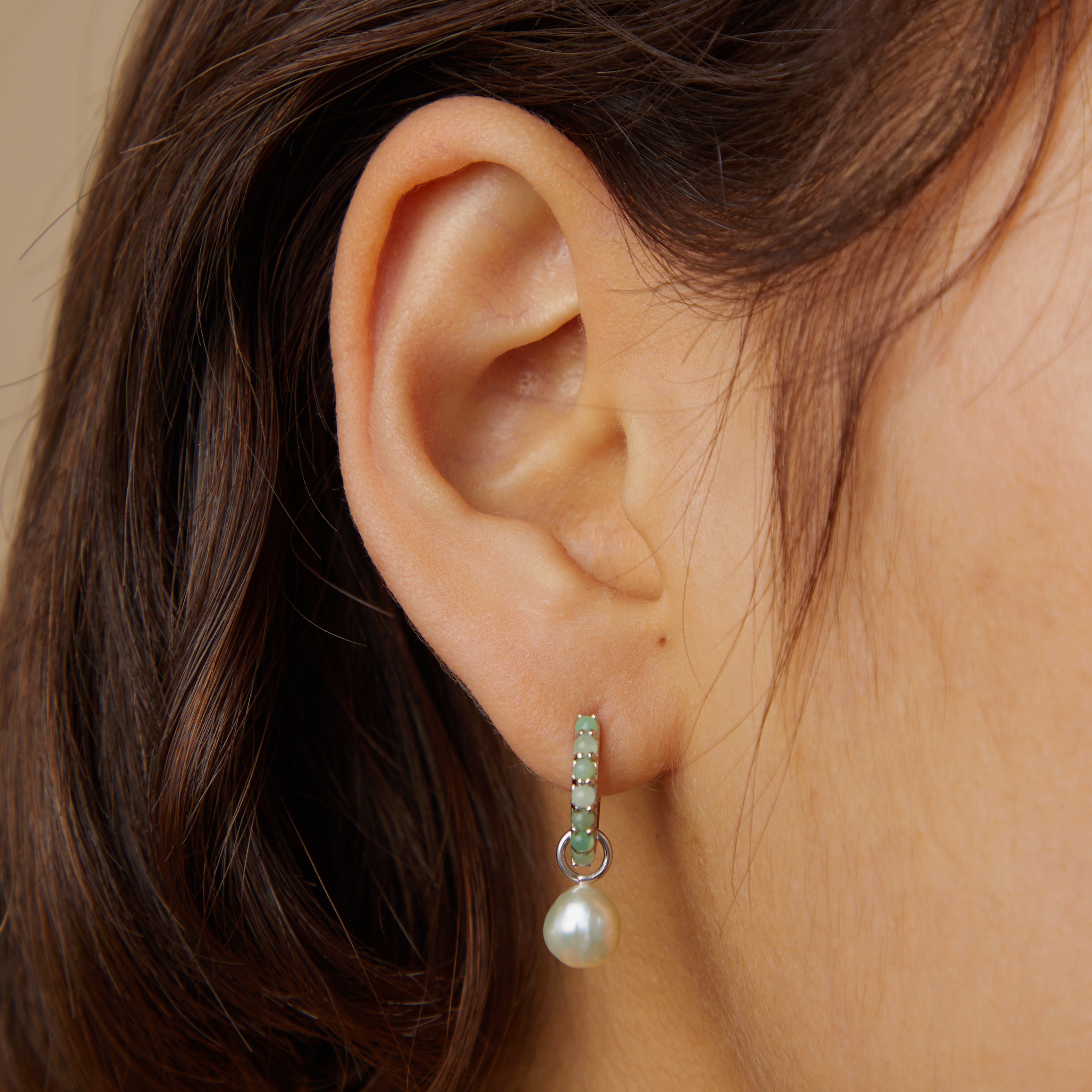 Dolce Collection - Aqua & Pearl Charm Huggies in Silver - Huggies - Astrid & Miyu