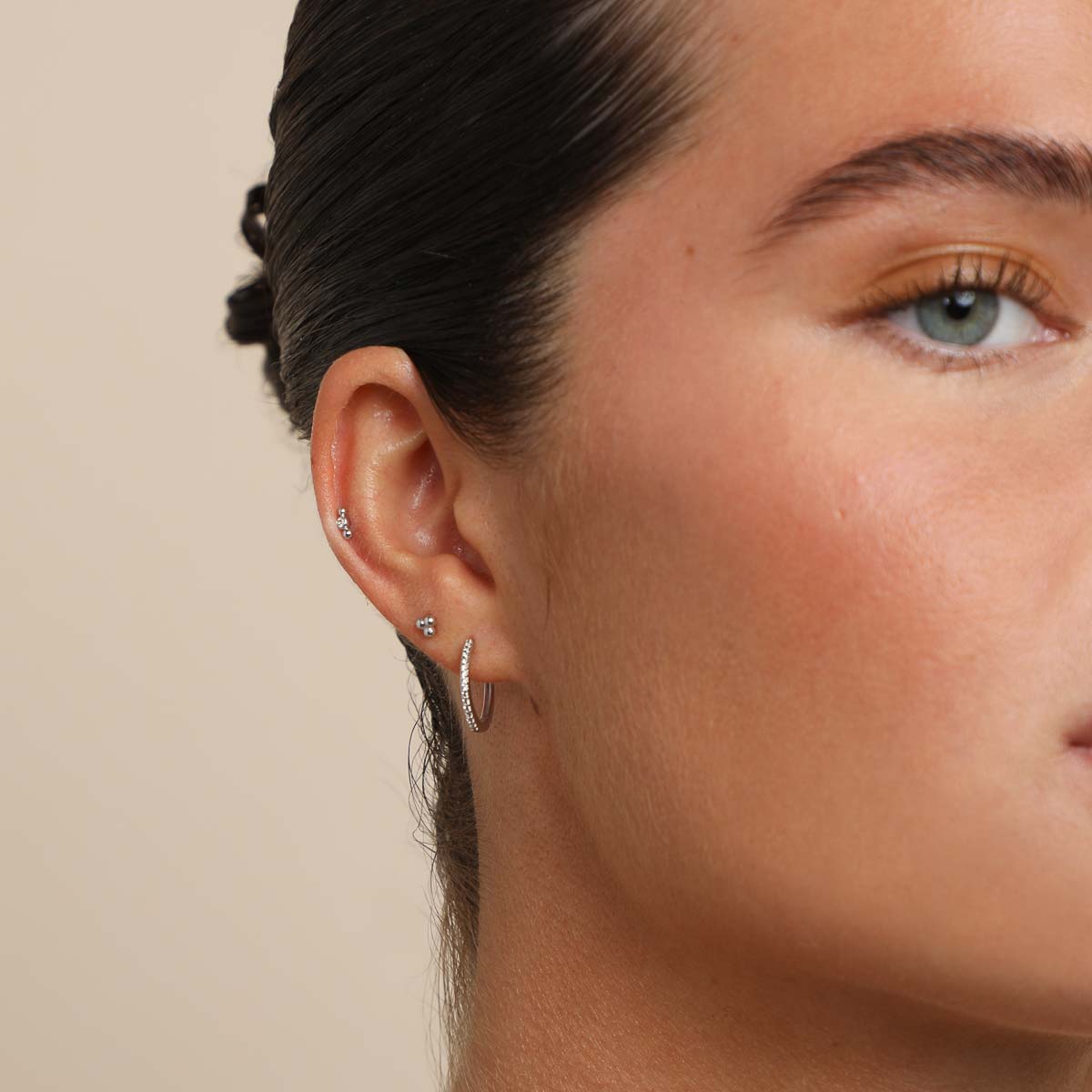 April White Topaz - Topaz Beaded Triple Piercing Stud in Solid White Gold - Piercing Stud - Astrid & Miyu