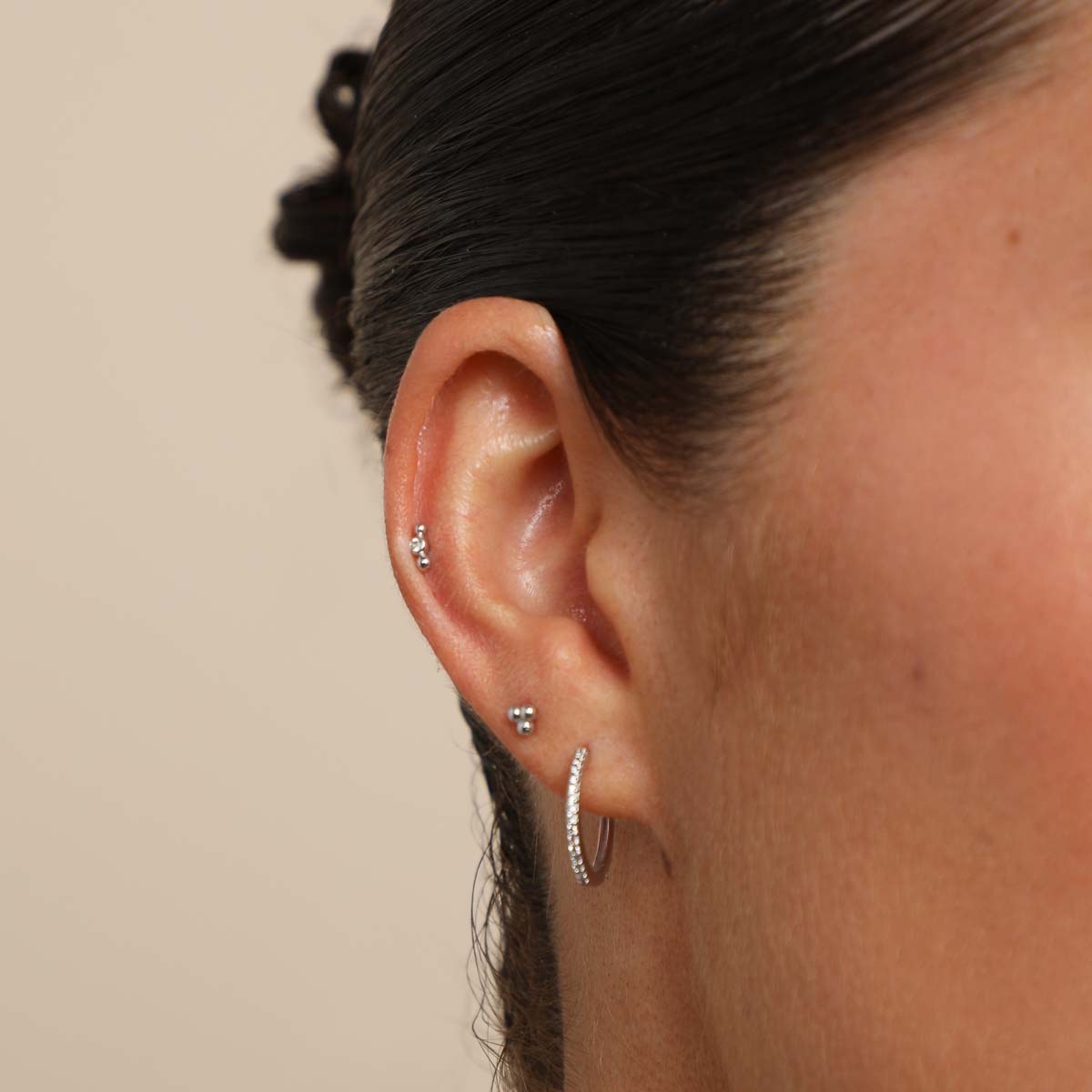 April White Topaz - Topaz Beaded Triple Piercing Stud in Solid White Gold - Piercing Stud - Astrid & Miyu