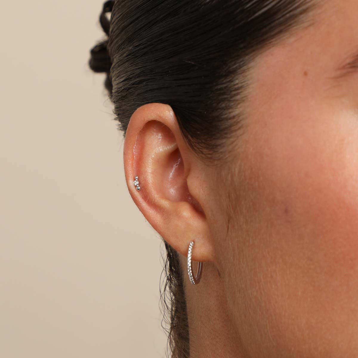 April White Topaz - Topaz Beaded Triple Piercing Stud in Solid White Gold - Piercing Stud - Astrid & Miyu