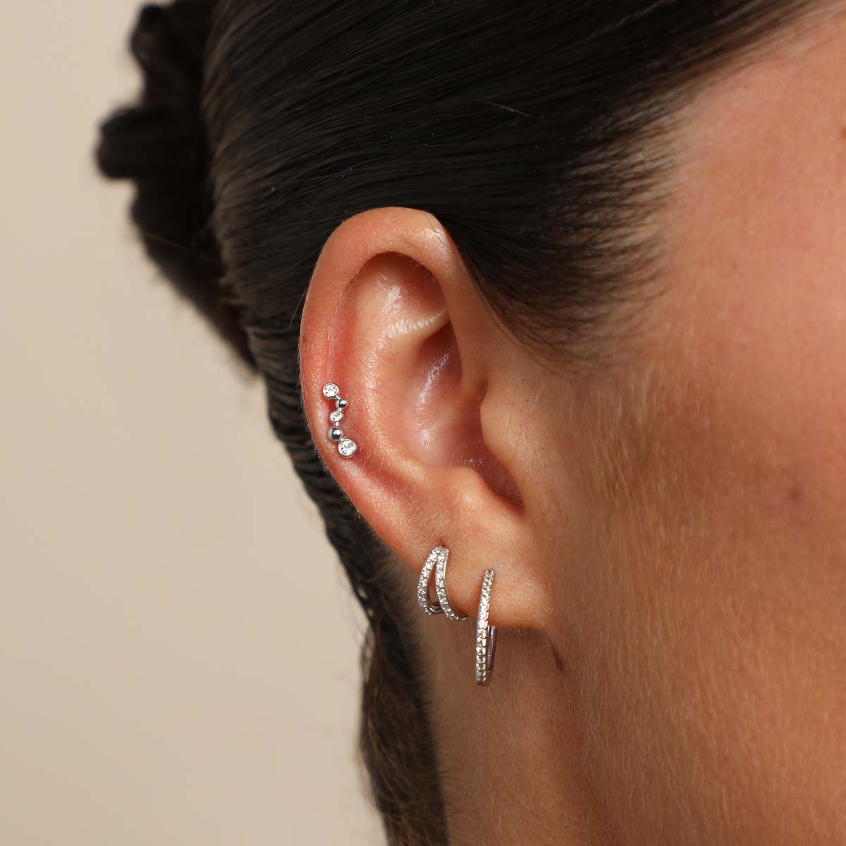 April White Topaz - Topaz Beaded Wave Piercing Stud in Solid White Gold - Piercing Stud - Astrid & Miyu