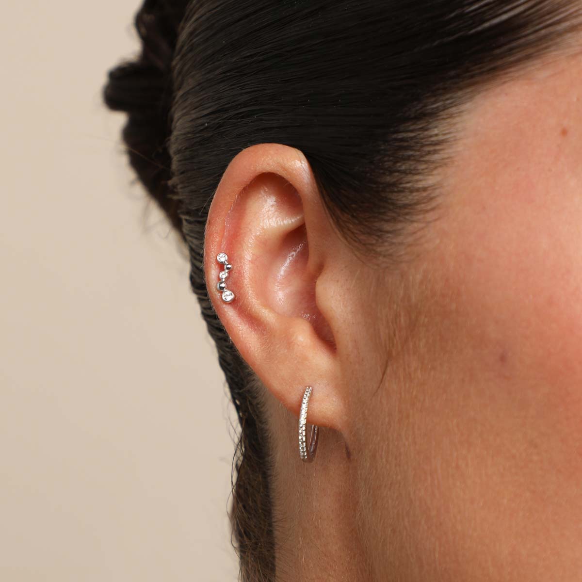 April White Topaz - Topaz Beaded Wave Piercing Stud in Solid White Gold - Piercing Stud - Astrid & Miyu