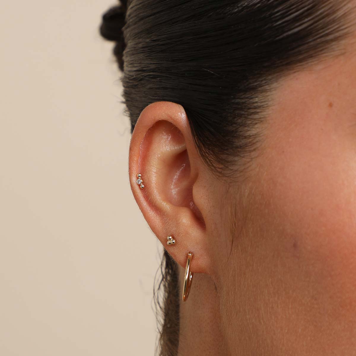 April White Topaz - Topaz Beaded Triple Piercing Stud in Solid Gold - Piercing Stud - Astrid & Miyu