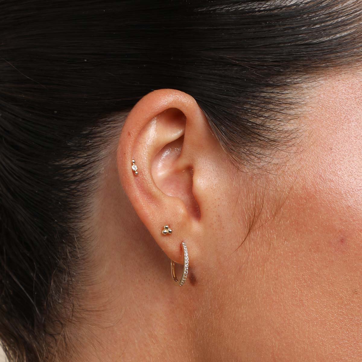 April White Topaz - Topaz Beaded Triple Piercing Stud in Solid Gold - Piercing Stud - Astrid & Miyu