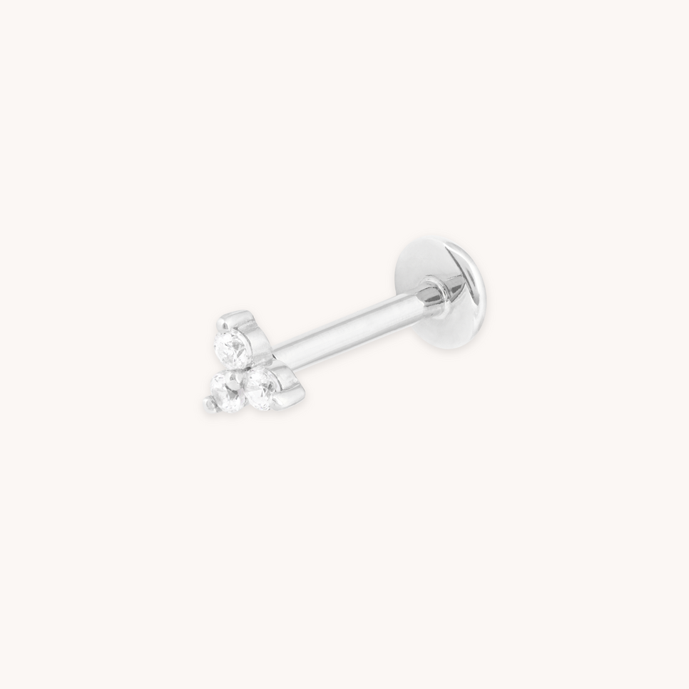 April White Topaz - Triple Topaz Piercing Stud 6mm in Solid White Gold - Piercing Stud - Astrid & Miyu